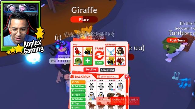 TRADING NEON GIRAFFE IN RICH ADOPT ME SERVER (Roblox trade proof) смотреть онлайн