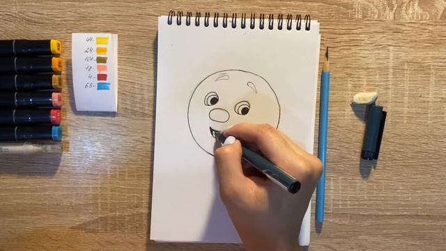 Как нарисовать колобка карандашом и скетч маркерами | Рисунок для детей, поэтапно и легко