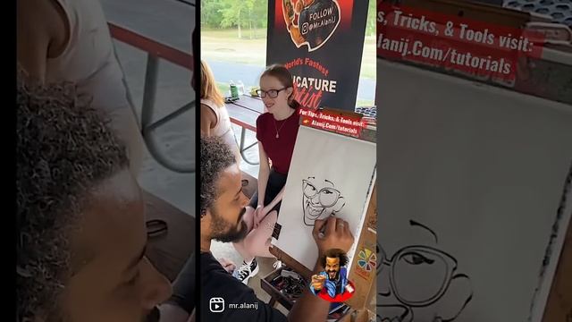 Super shy young lady gets caricature drawn by Alani J