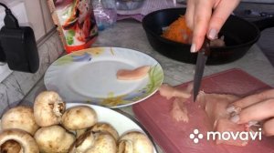 Фунчоза с курицей и шампиньонами.