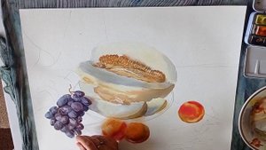 Дыня. Натюрморт акварелью.