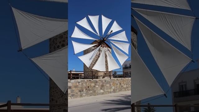 The Antimachia Windmill on the island of Kos in Greece.