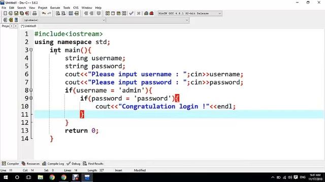 example c++ login username and password with if else conditional смотреть онлайн