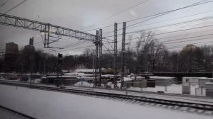 На электричке Ласточка, от станции Химки в сторону Москвы, зима, Ленинградская ветка (направление).