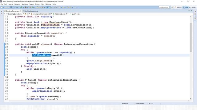How will you implement a Blocking Queue using Lock and Condition Interface provided in JDK?