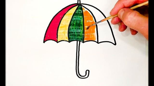 Как нарисовать зонт / Рисуем красками / Раскраска зонтик / Раскраски малышам / Рисуем Зонт Глиттеро смотреть онлайн