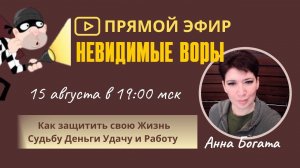 Прямой эфир. Невидимые воры: Как защитить свою жизнь, судьбу, деньги, удачу и работу? / Анна БОГАТА