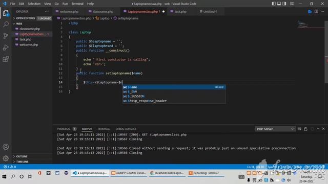 Create a class and Object in PHP | #phpscripts  | #visual studio code