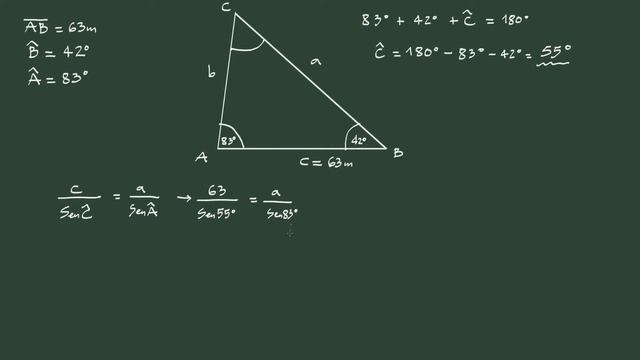 20. Trigonometría resolver un triángulo conocido 2 ángulos y un lado (teorema de los senos). смотреть онлайн