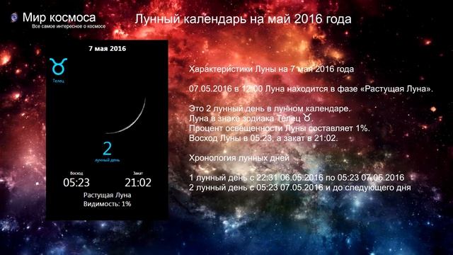 Лунный календарь на май 2016 года. Благоприятные дни смотреть онлайн