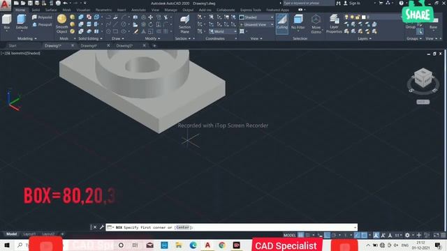 AutoCAD 3D Practice Mechanical Drawing using Box & Cylinder Command | AutoCAD 3D Modeling Mechanica