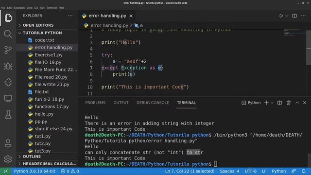Error / Exception Handling & Try block in Python || Python Free tutorial #25 || Death Code