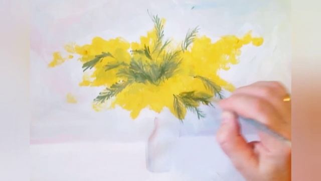 Как нарисовать мимозу к 8 марта ватными палочками. смотреть онлайн