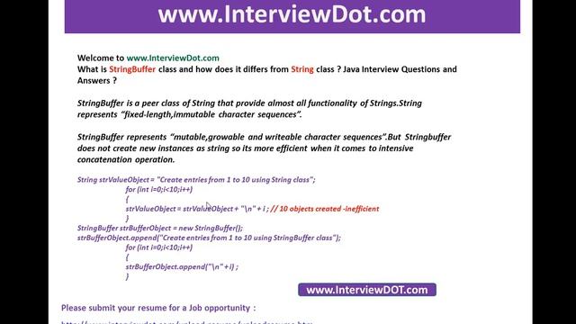 What is stringbuffer and how does it differs from string class java job interview
