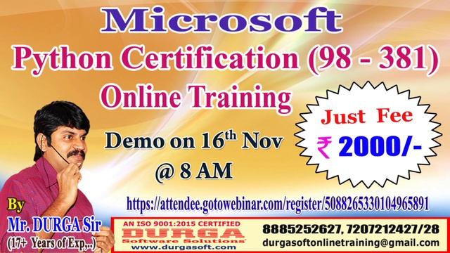 Microsoft Python Certification (98 - 381) Online Training in DURGASOFT