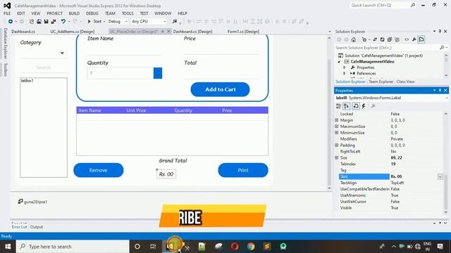 Cafe Management System in Csharp (C#, Visual Studio, MsSQL Server) Complete Project (Step by Step)