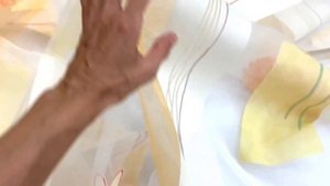 Стильный оранжево-жёлтый тюль для кухни и столовой с хлопком. Ткань тюлевая арт.VEMA 8