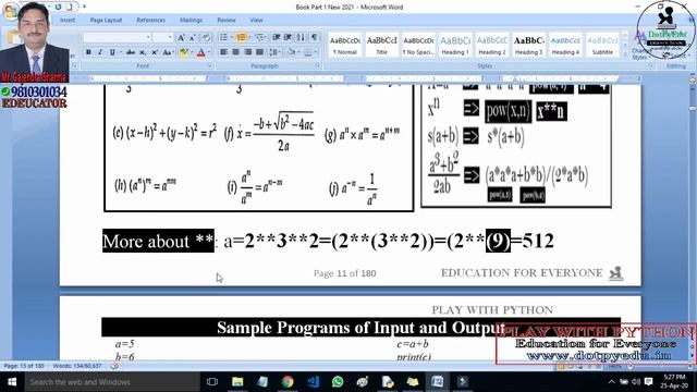 Book 1 Play with Python Chapter 3 BASIC INPUT OUTPUT PROCESS OPERATORS [www.dotpyedu.in]