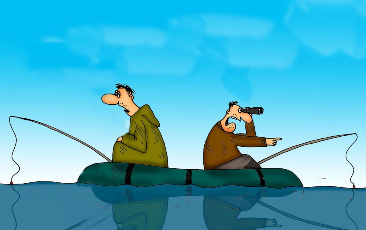 Пословицы рыбак рыбака видит. Рыбак рыбака видит издалека. Рыбак карикатура. Карикатуры на рыбаков. Приколы на рыбалке.