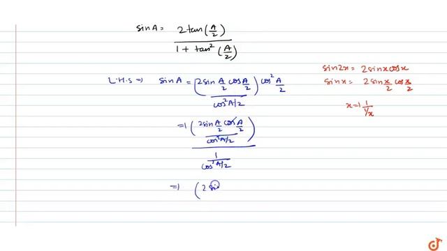 to prove that `sinA=2tan(A/2)/(1+tan^2(A/2))` смотреть онлайн
