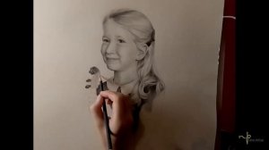 Portrait drawing of a little girl with a violin