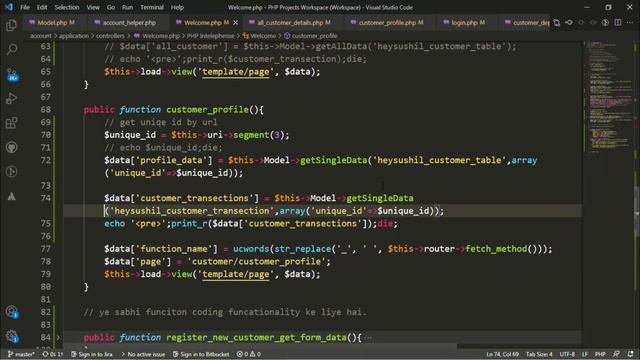 How to fetch MySQL data for profile and transactions using query in Codeigniter Account Project