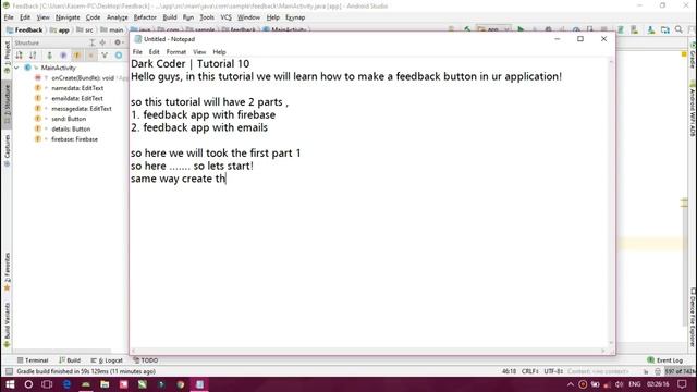 Dark Coder | Feedback App with Firebase  | Android Studio Tutorial 10.1