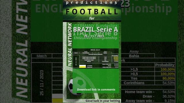 Бесплатный прогноз на футбольный матч BRAZIL Serie A 25.11.2023