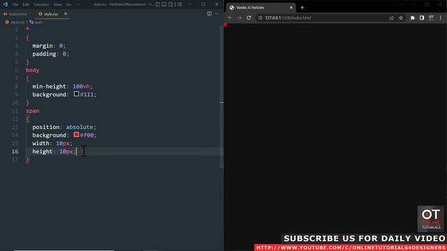 Vanilla Javascript Particles | Html CSS @OnlineTutorialsYT