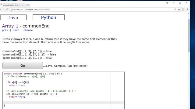 Java codingbat com Array1 2