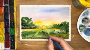 Как нарисовать рассвет карандашом и акварелью начинающим | Рисунок для детей