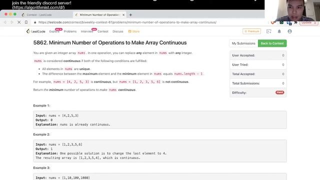 2009. Minimum Number of Operations to Make Array Continuous (Leetcode Hard) смотреть онлайн