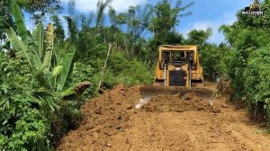 good job CAT D6R XL Bulldozer operator working to pave roads in the wilderness