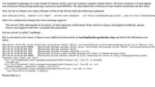 Ubuntu: Ubuntu Landscape - Server certificate verification failed смотреть онлайн