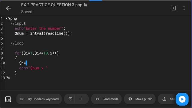 PHP Tutorial: Display Multiplication Table (BCA Sem 3 Lab Book practice questions Assignment 2 - Q3