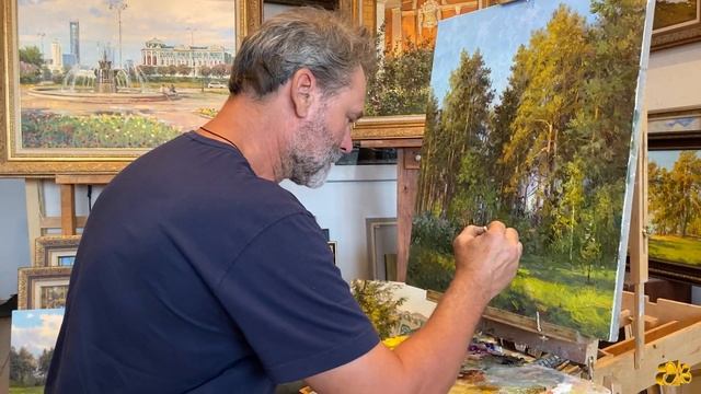 "Среди хвои и шишек". Пейзаж с соснами.