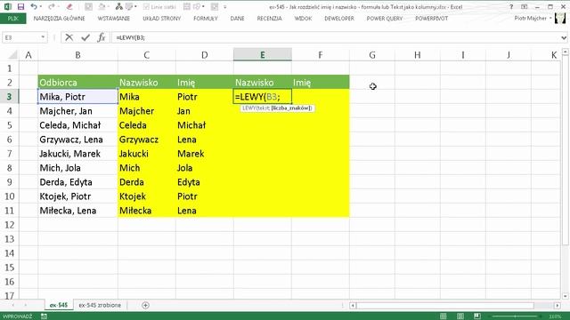 excel-545 - Jak rozdzielić imię i nazwisko - formuła lub Tekst jako kolumny смотреть онлайн