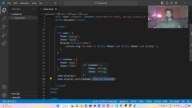 JavaScript Tutorial For Beginners In Hindi - call, apply and bind methods -  (Part 29) lesson 28