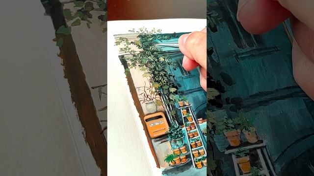 Gouache Urban Sketching: Capturing the Charm of a Cozy Plant Shop ??