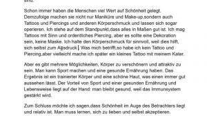 Schreiben B2. Thema Schönheit. Tattoos und Piercings.