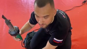 Сварка борцовского ковра при разрыве шва.