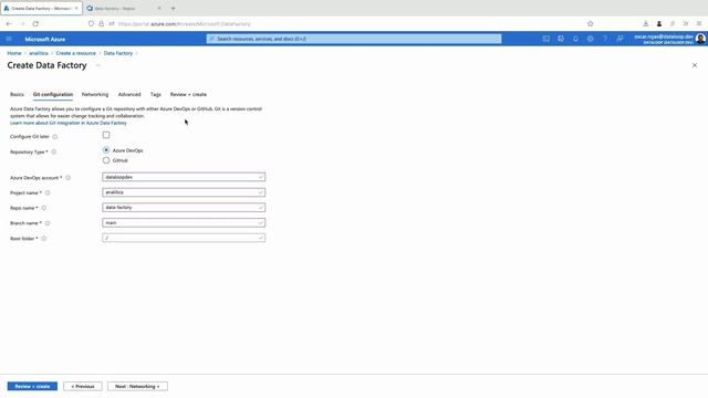 Configurar repositorio git en nuevo Azure Data Factory смотреть онлайн