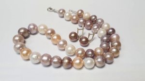 Комплект колье и серьги из натурального жемчуга и серебра № 70. Яркий жемчуг #жемчуг