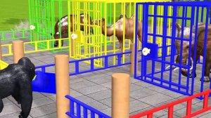 Cow Mammoth Elephant Gorilla Lion Bear Tiger Horse Eat Fruits Challenge Wild Animal Cage Games