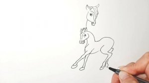 Как нарисовать Лошадь с жеребенком / How to draw a horse with a foal