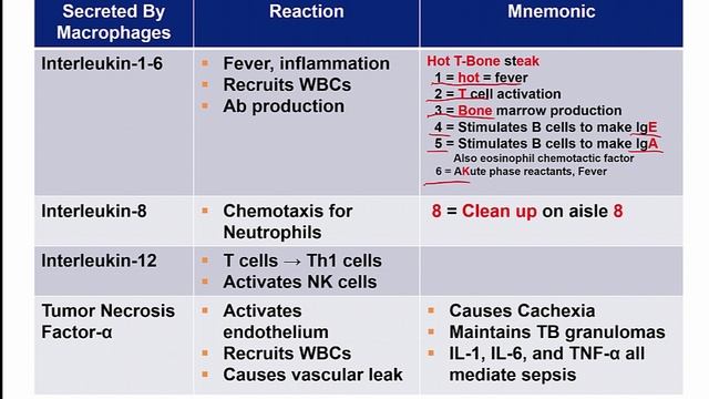 USMLE RX - 6.Иммунология - 1.Клеточные компоненты - 4.Важные цитокины