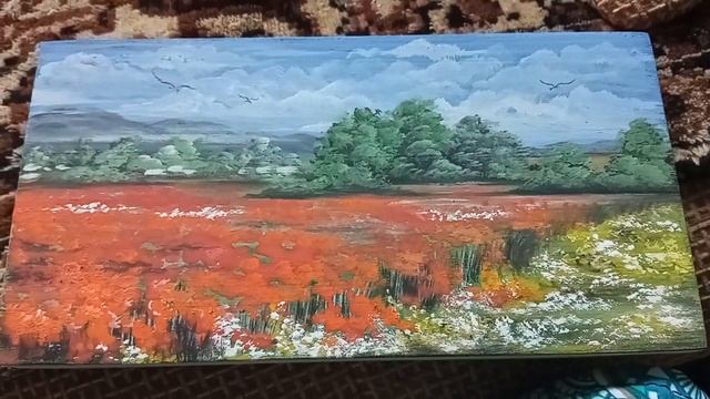 Роспись Шкатулки лицевая часть Маковое поле #РосписьШкатулки смотреть онлайн