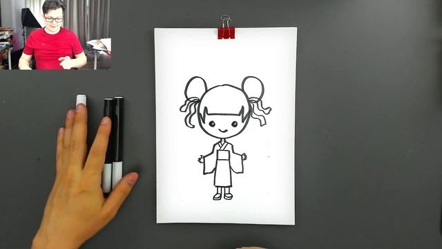 Простые рисунки - Деовчка из Японии - рисуем фломастером смотреть онлайн
