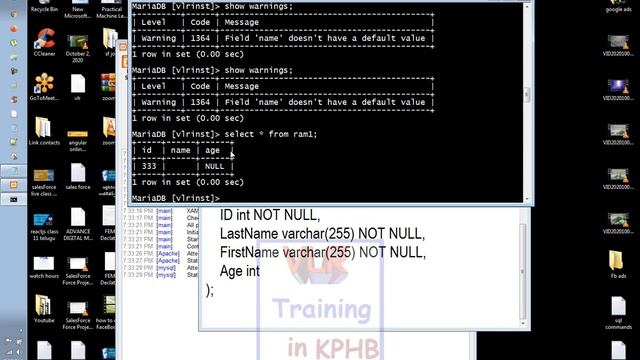 SQL NOT NULL Constraint | SQL Not Null in Telugu | VLR Training Class 13