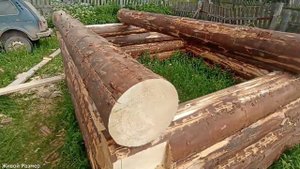Как прирубить кривое бревно | как выставить бревно на срубе